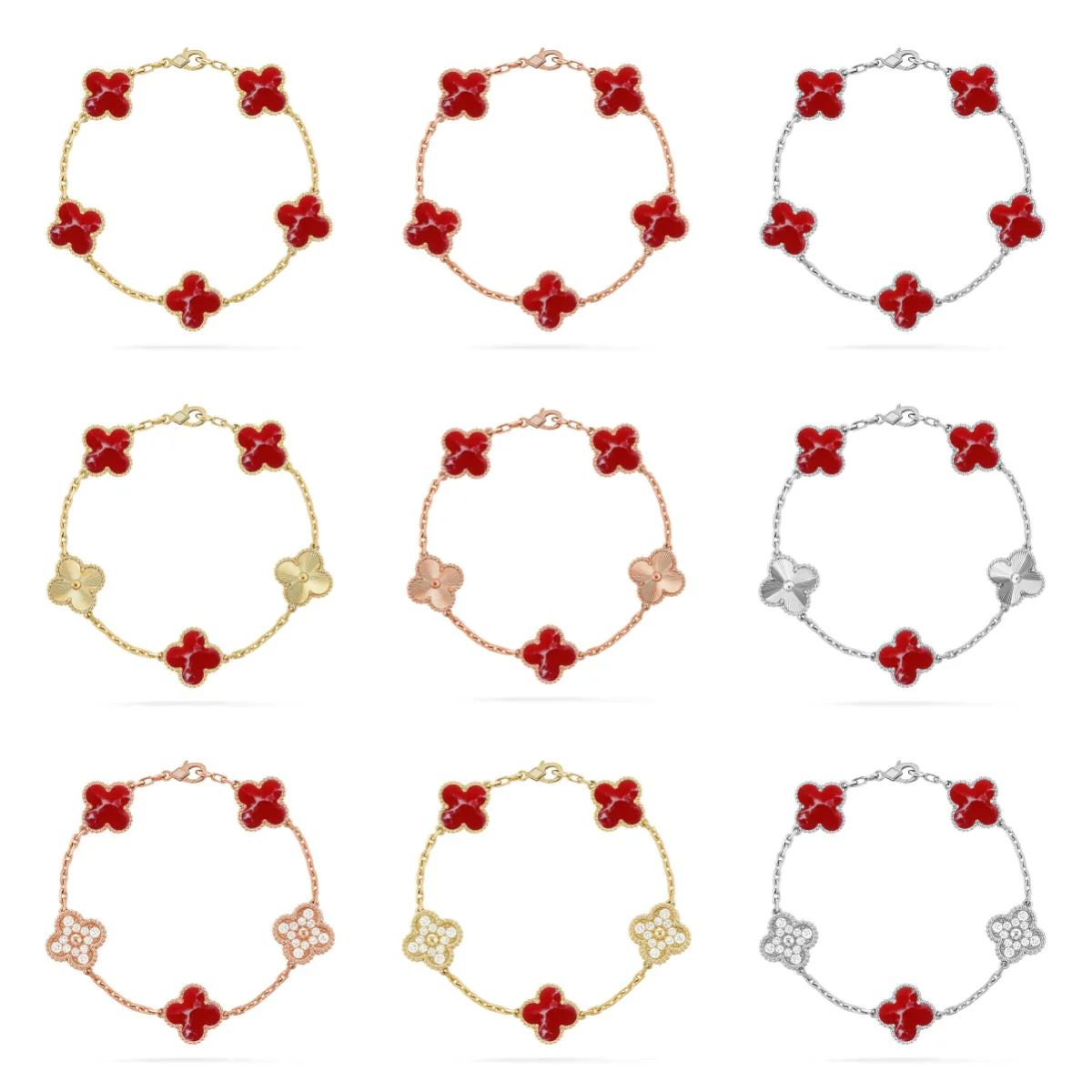 [Ornora Jewelry]CLOVER 5 MOTIF RED PATTERN BRACELET COLLECTION