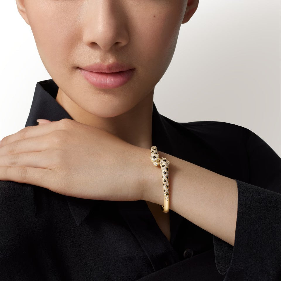 [Ornora Jewelry]PANTHERE DOUBLE HEADED HALF DIAMOND OPEN BRACELET