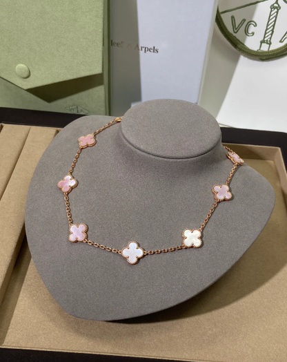 [Ornora Jewelry Jewellery] Pink Necklace with Ten Clover Designs