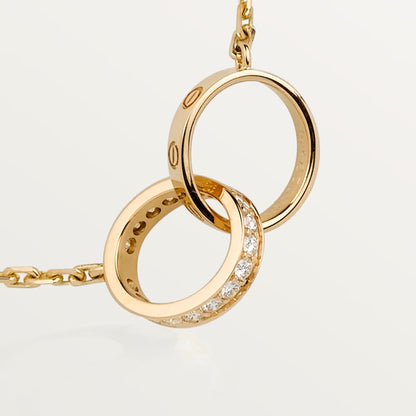 [Ornora Jewelry]LOVE DOUBLE RING HALF DIAMOND NECKLACE
