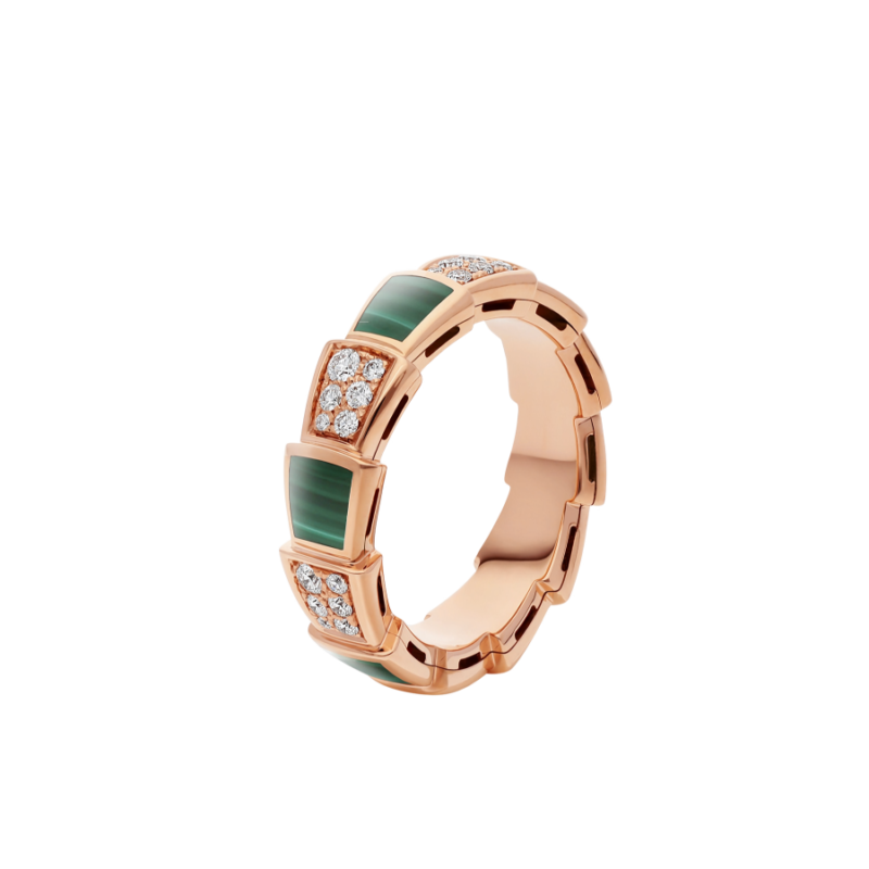 [Ornora Jewelry]SERPENTI RING PINK GOLD MALACHITE DIAMOND PAVED 4MM
