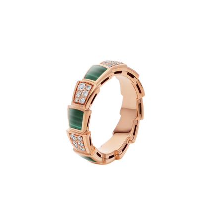 [Ornora Jewelry]SERPENTI RING PINK GOLD MALACHITE DIAMOND PAVED 4MM