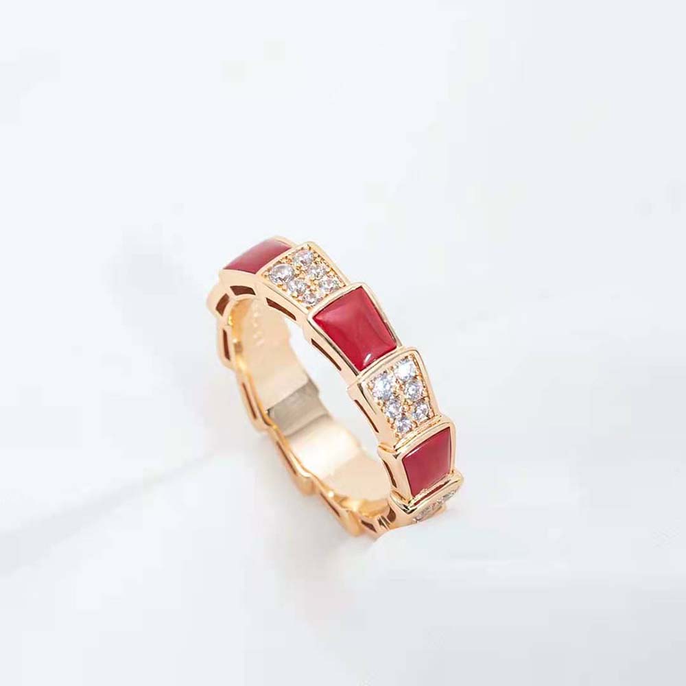 [Ornora Jewelry]SERPENTI RING PINK GOLD CARNELIAN DIAMOND PAVED 4MM