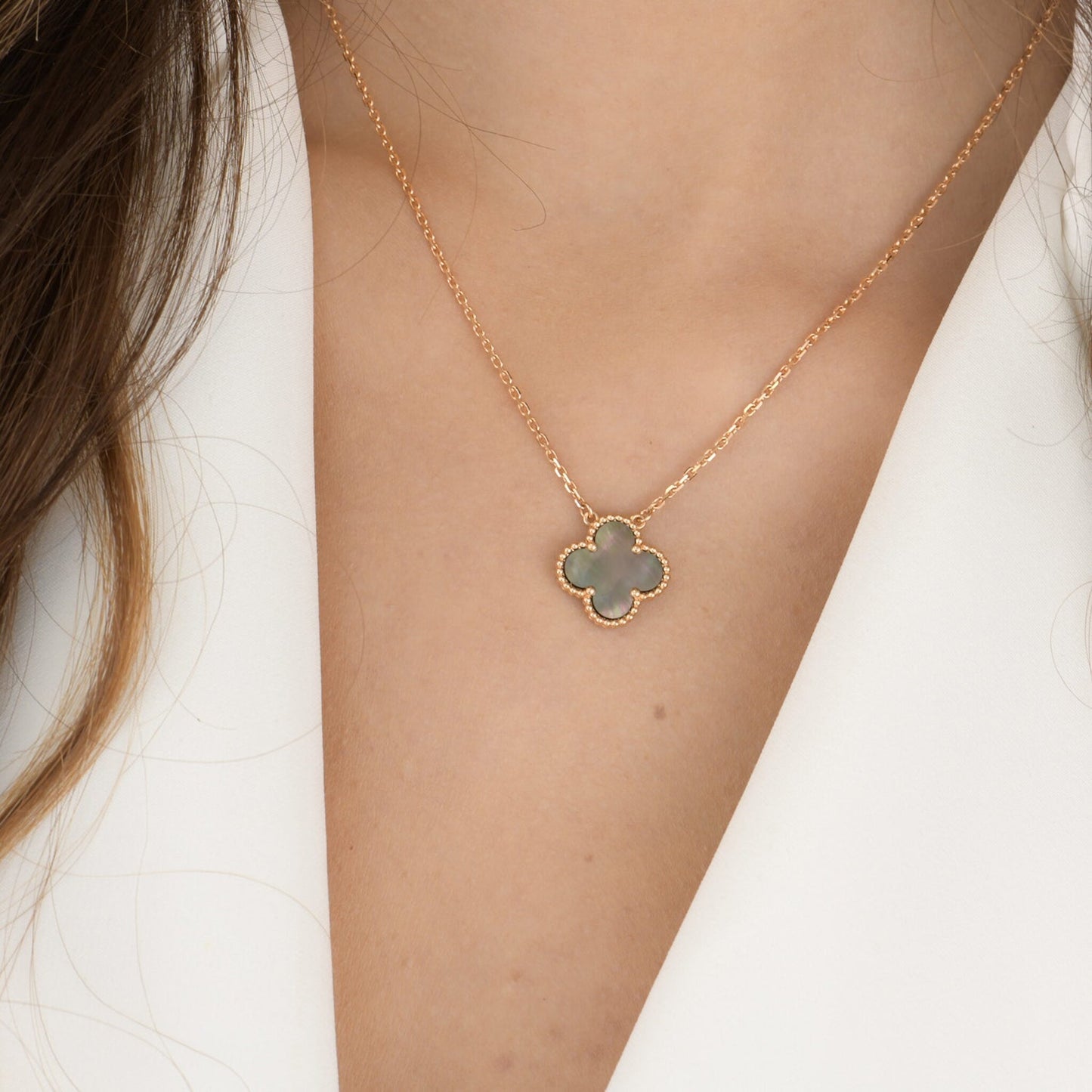 [Ornora Jewelry]CLOVER 15MM  GRAY MOTHER OF PEARL NECKLACE
