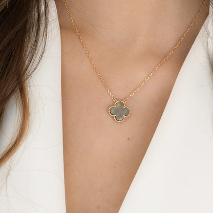 [Ornora Jewelry]CLOVER 15MM  GRAY MOTHER OF PEARL NECKLACE