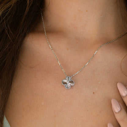 [Ornora Jewelry]CLOVER  15MM DIAMOND LASER NECKLACE SILVER