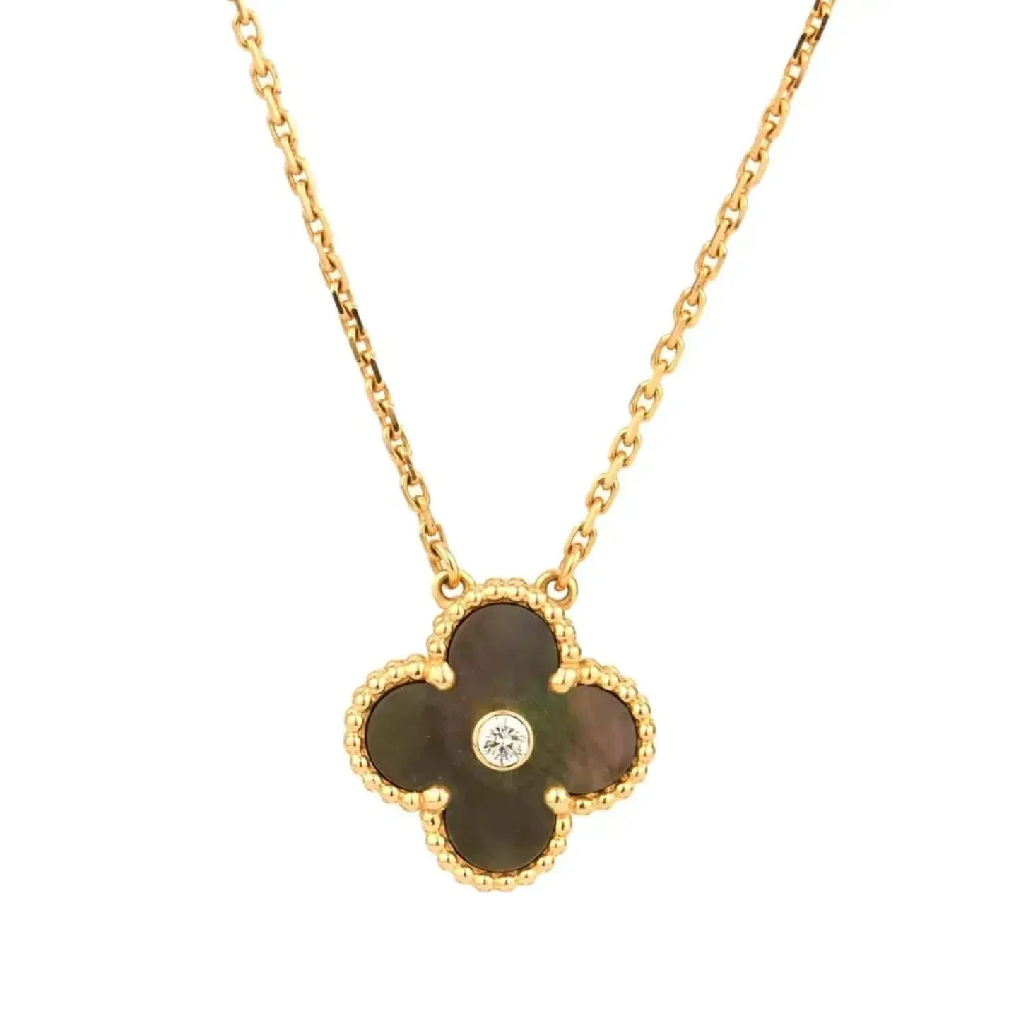 [Ornora Jewelry]CLOVER 15MM DIAMOND AND MOTHER-OF-GREY NECKLACE