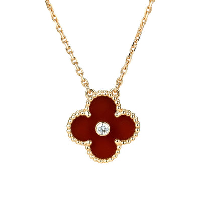 [Ornora Jewelry]CLOVER 15MM DIAMOND CARNELIAN NECKLACE