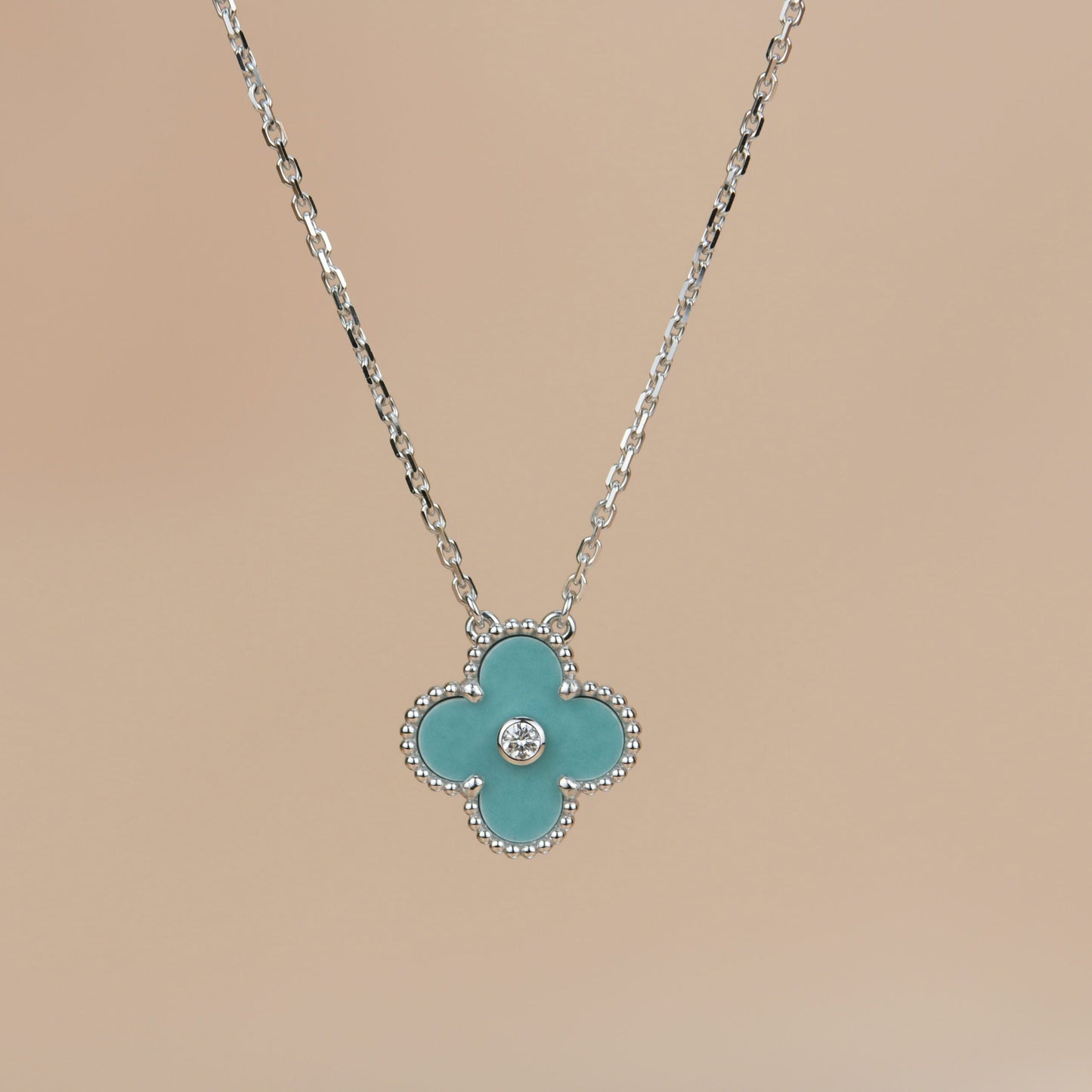[Ornora Jewelry]CLOVER 15MM DIAMOND SVRES PORCELAIN  NECKLACE SILVER