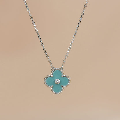 [Ornora Jewelry]CLOVER 15MM DIAMOND SVRES PORCELAIN  NECKLACE SILVER