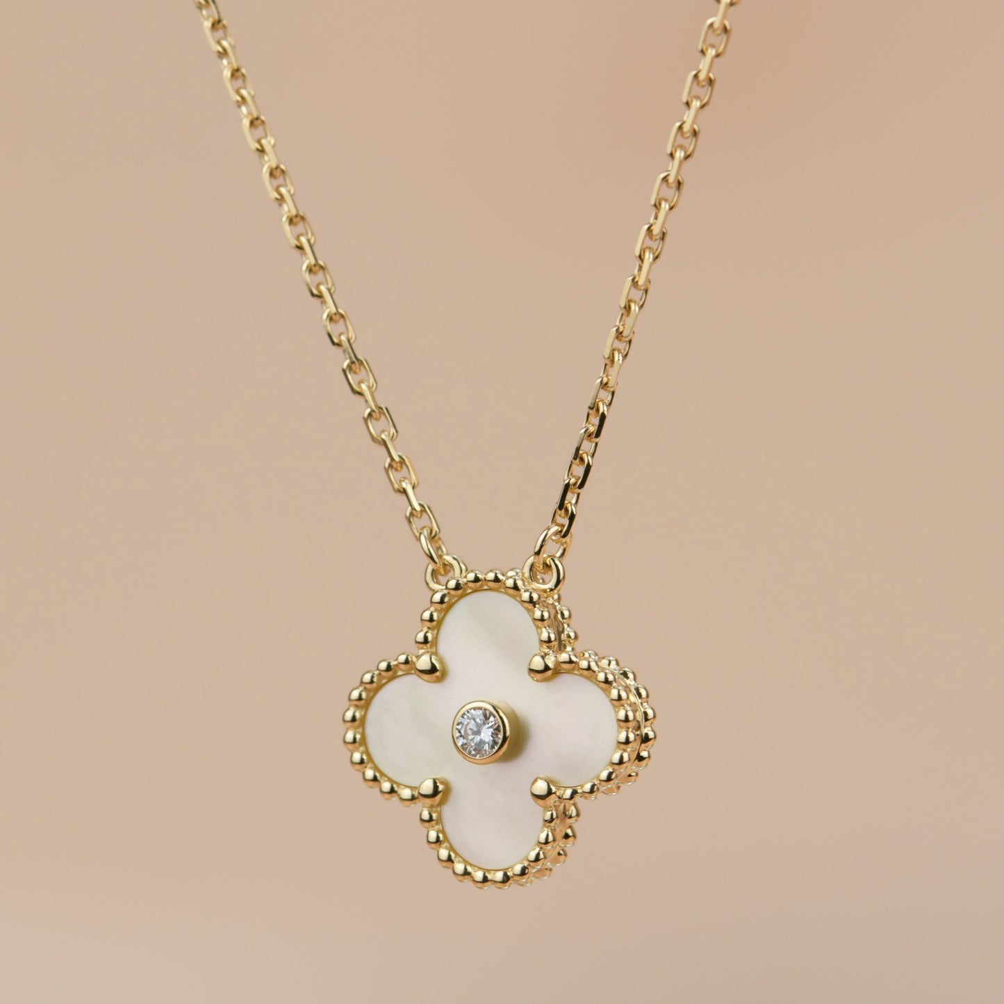 [Ornora Jewelry]CLOVER 15MM DIAMOND GOLD MOTHER OF PEARL NECKLACE