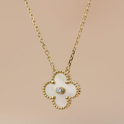 [Ornora Jewelry]CLOVER 15MM DIAMOND GOLD MOTHER OF PEARL NECKLACE