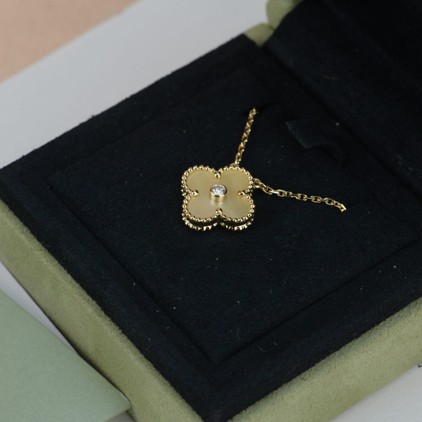 [Ornora Jewelry]CLOVER 15MM DIAMOND GOLD MOTHER OF PEARL NECKLACE
