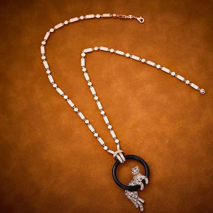 [Ornora Jewelry]NEW BLACK CIRCLE PANTHER FULL DIAMOND NECKLACE