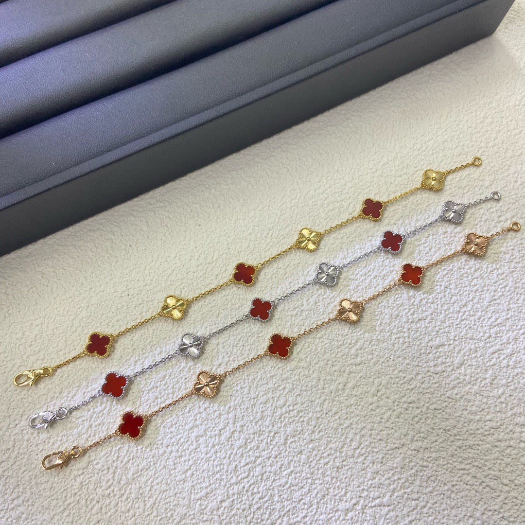 [Ornora Jewelry]CLOVER 6 MOTIF RED AGATE LASER BRACELET