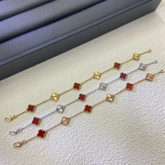 [Ornora Jewelry]CLOVER 6 MOTIF RED AGATE LASER BRACELET