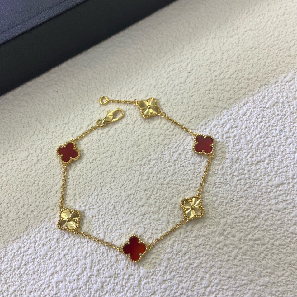 [Ornora Jewelry]CLOVER 6 MOTIF RED AGATE LASER BRACELET