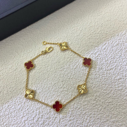 [Ornora Jewelry]CLOVER 6 MOTIF RED AGATE LASER BRACELET