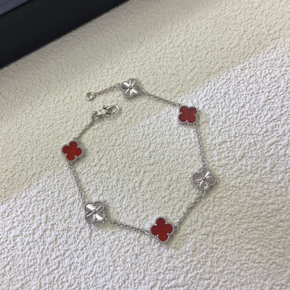 [Ornora Jewelry]CLOVER 6 MOTIF RED AGATE LASER BRACELET