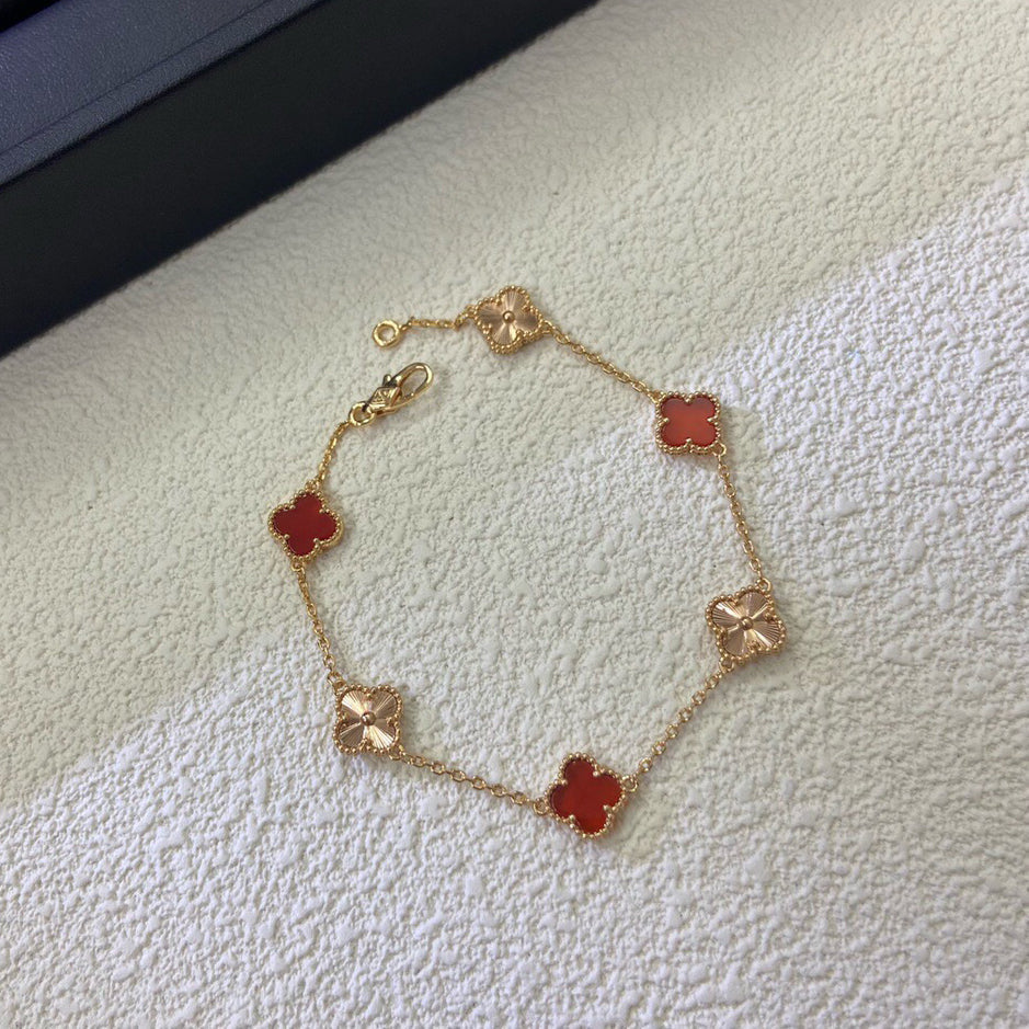 [Ornora Jewelry]CLOVER 6 MOTIF RED AGATE LASER BRACELET