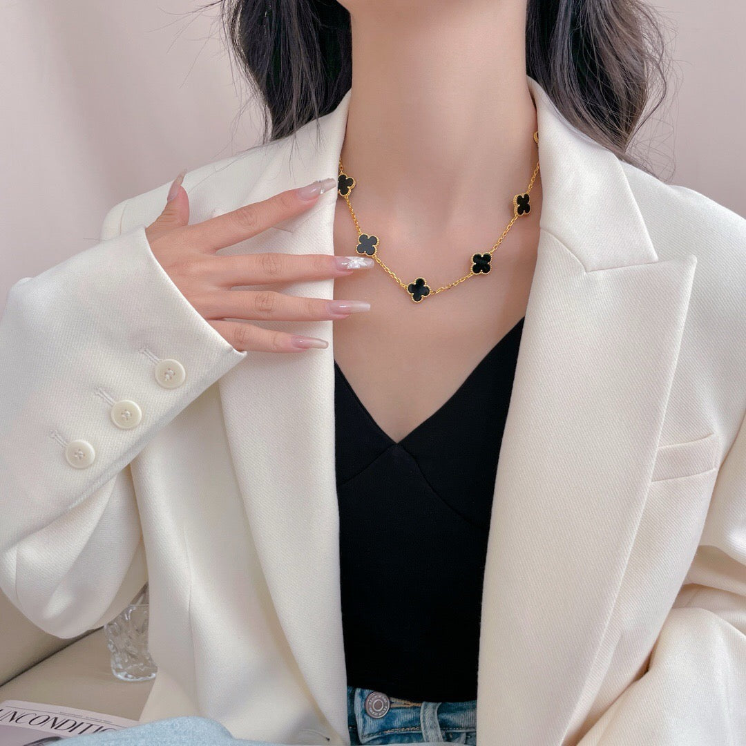 [Ornora Jewelry]CLOVER 10 MOTIFS ONYX NECKLACE