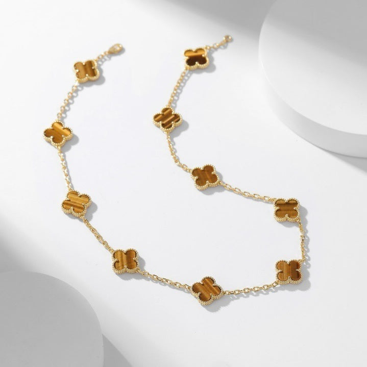 [Ornora Jewelry]CLOVER 10 MOTIFS TIGER EYE NECKLACE