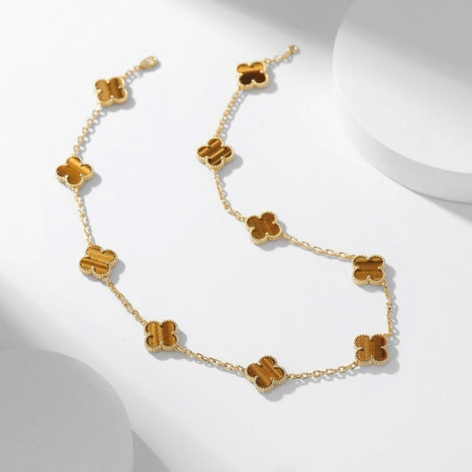 [Ornora Jewelry]CLOVER 10 MOTIFS TIGER EYE NECKLACE