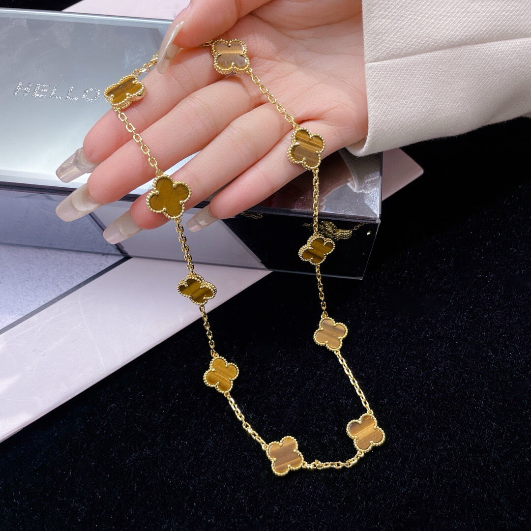 [Ornora Jewelry]CLOVER 10 MOTIFS TIGER EYE NECKLACE