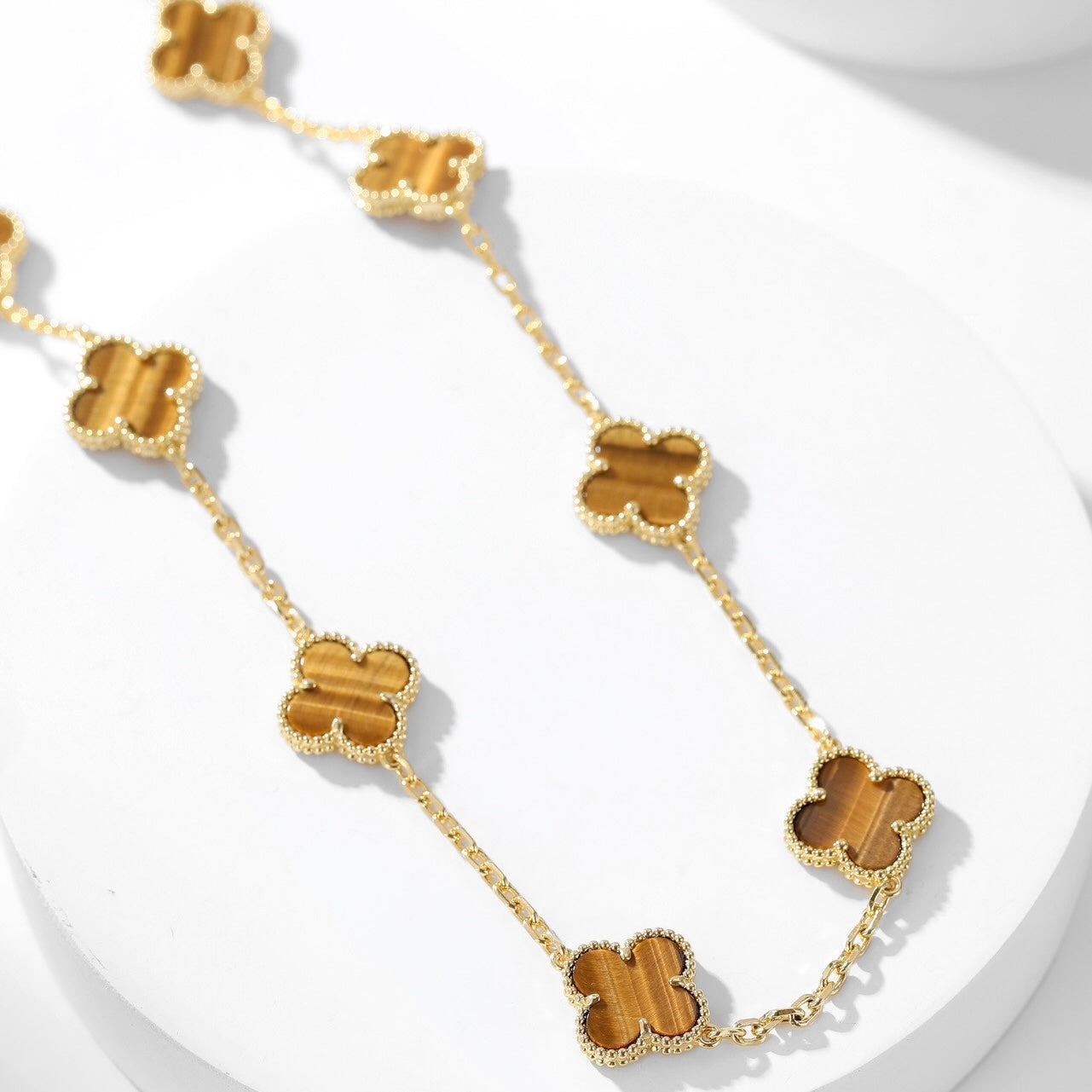 [Ornora Jewelry]CLOVER 10 MOTIFS TIGER EYE NECKLACE