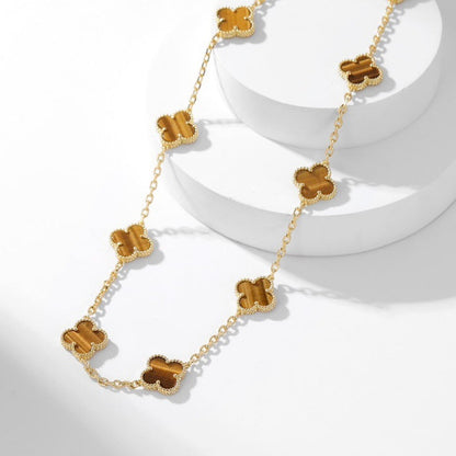 [Ornora Jewelry]CLOVER 10 MOTIFS TIGER EYE NECKLACE