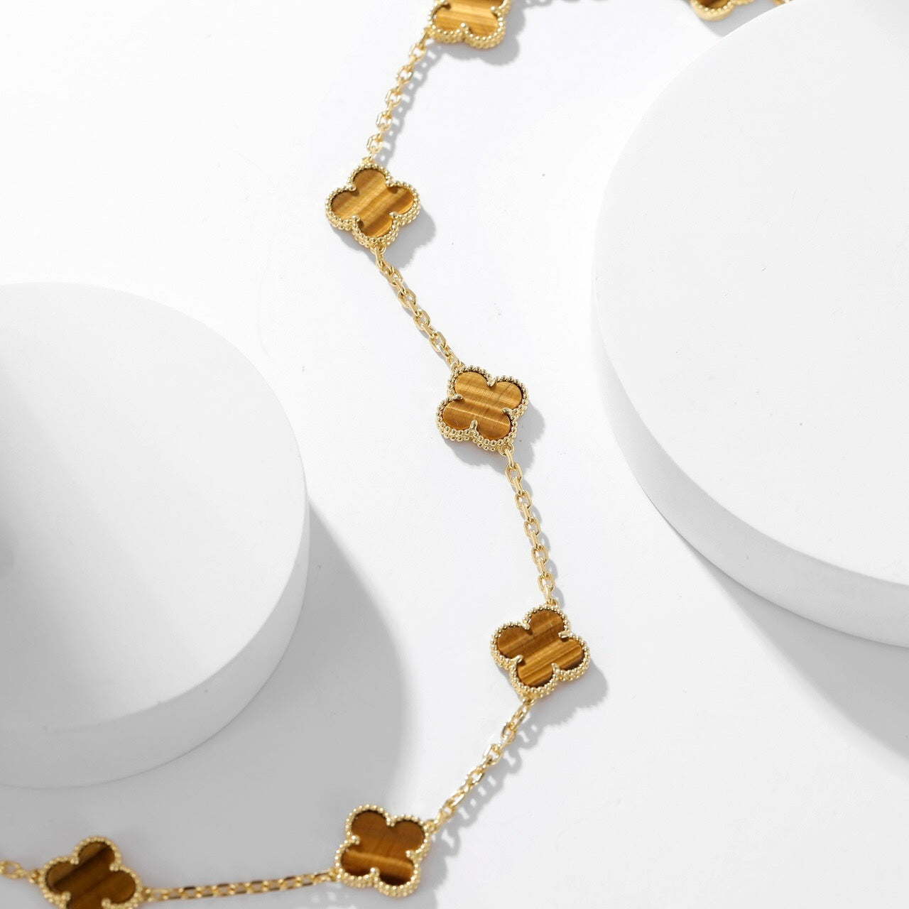 [Ornora Jewelry]CLOVER 10 MOTIFS TIGER EYE NECKLACE