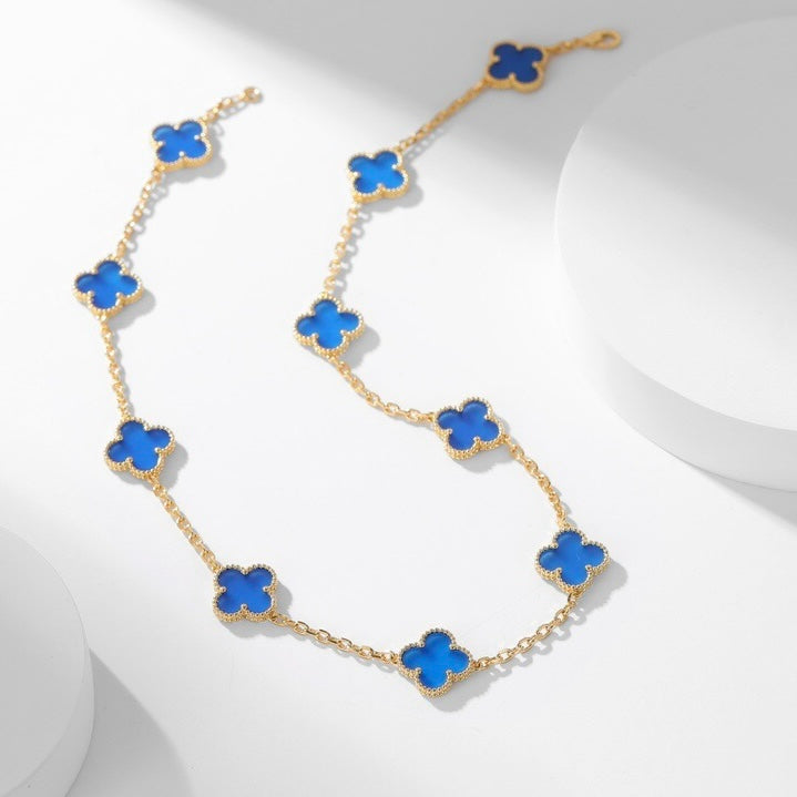 [Ornora Jewelry]CLOVER 10 MOTIFS BLUE AGATE NECKLACE