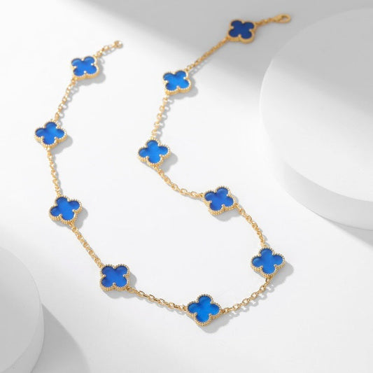 [Ornora Jewelry]CLOVER 10 MOTIFS BLUE AGATE NECKLACE