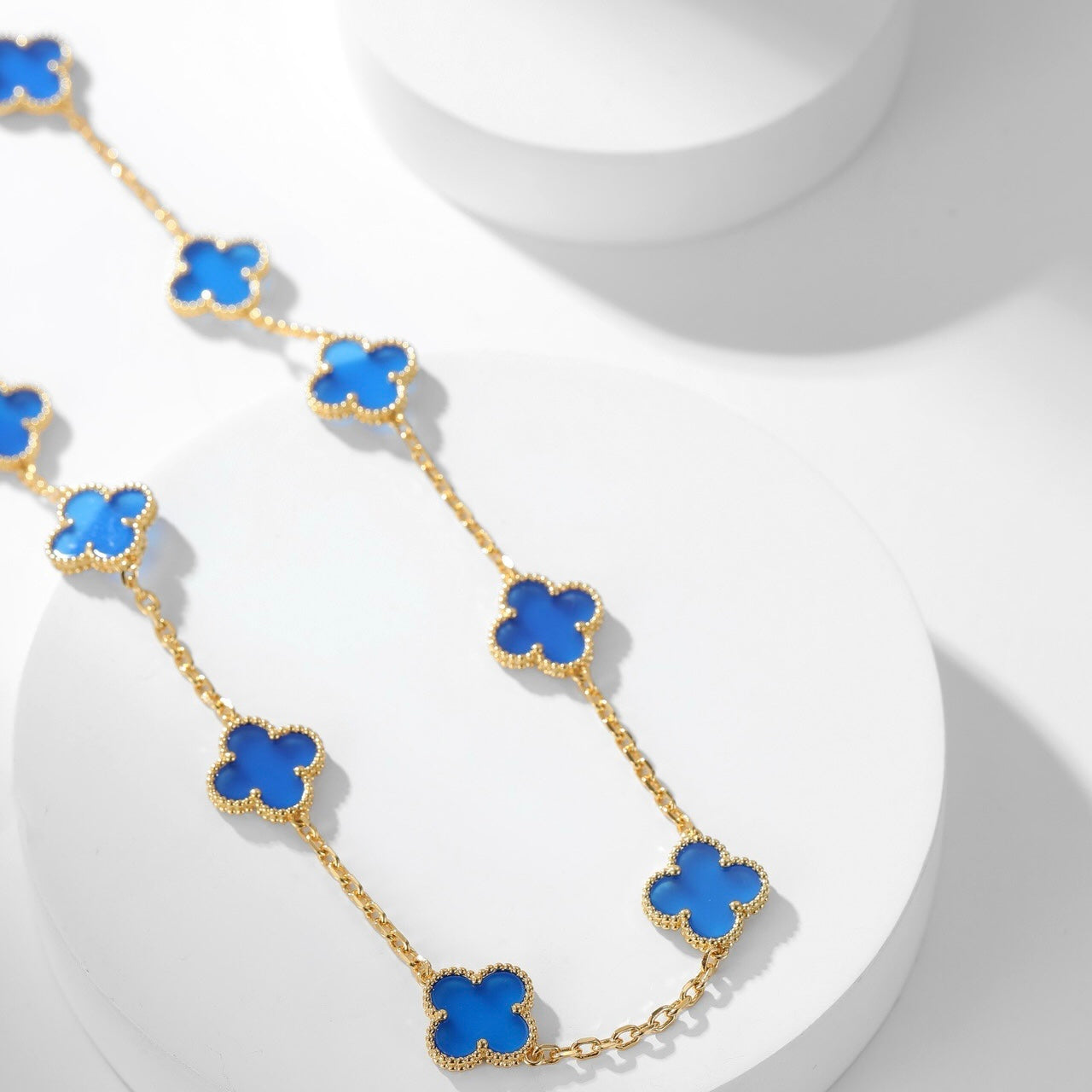 [Ornora Jewelry]CLOVER 10 MOTIFS BLUE AGATE NECKLACE