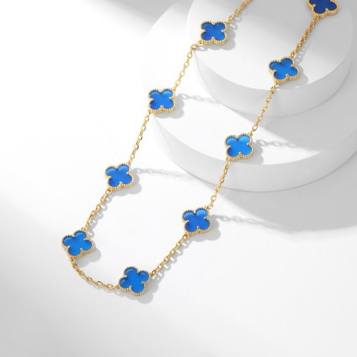 [Ornora Jewelry]CLOVER 10 MOTIFS BLUE AGATE NECKLACE