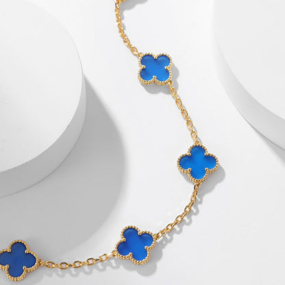 [Ornora Jewelry]CLOVER 10 MOTIFS BLUE AGATE NECKLACE