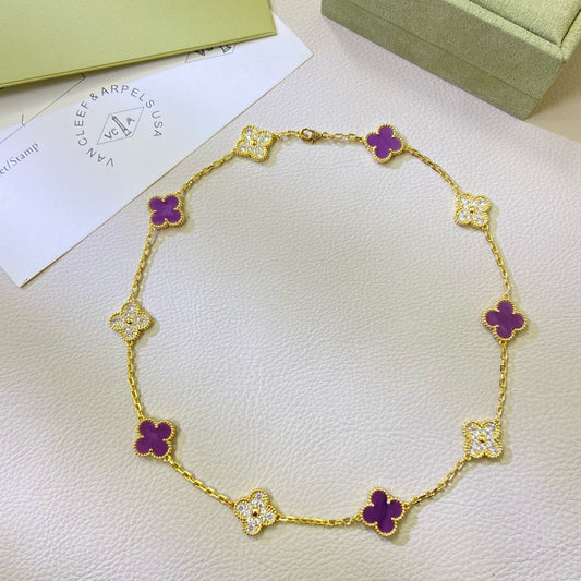 [Ornora Jewelry Jewelry]CLOVER 10 MOTIFS  PURPLE VIOLET DIAMOND NECKLACE