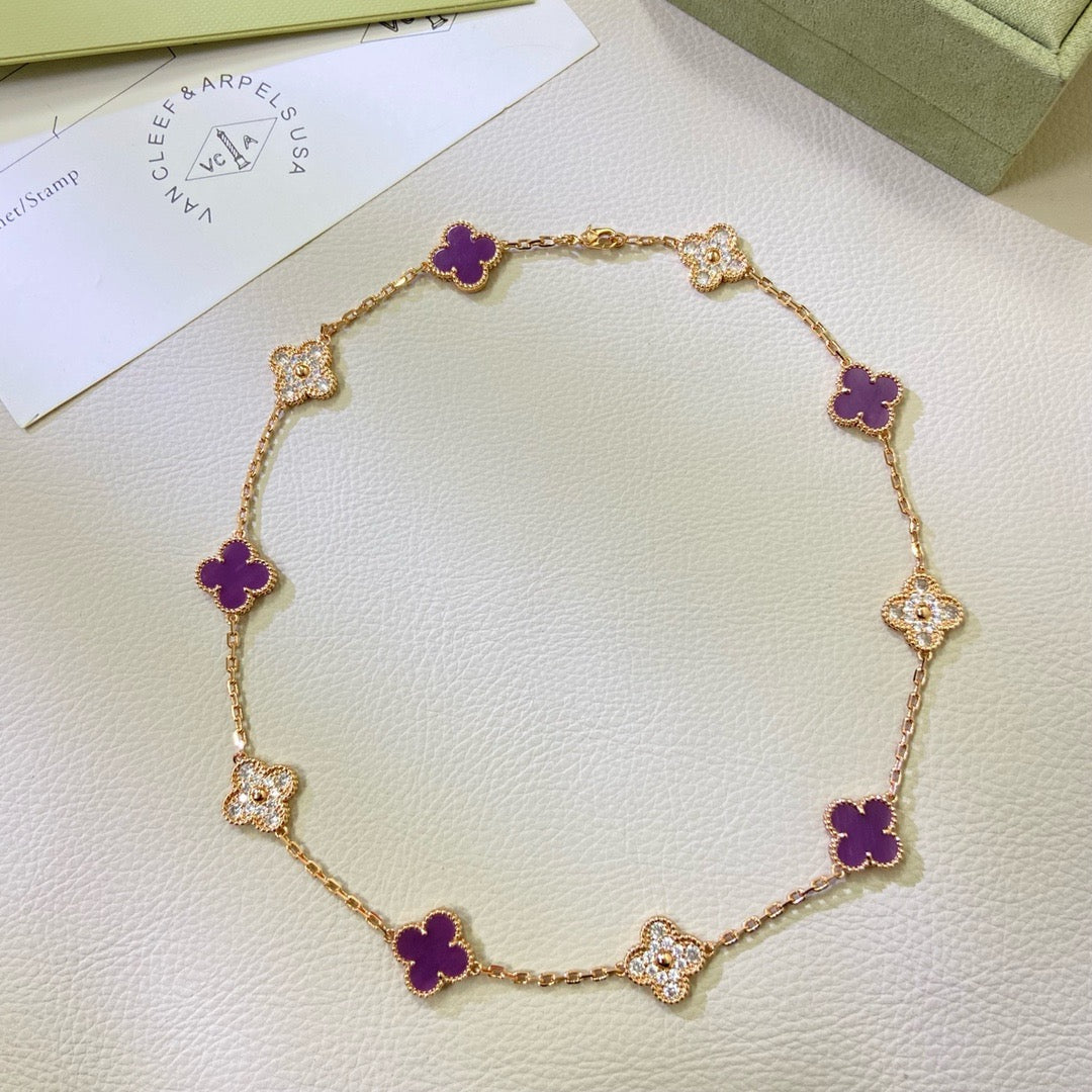 [Ornora Jewelry Jewelry]CLOVER 10 MOTIFS  PURPLE VIOLET DIAMOND NECKLACE