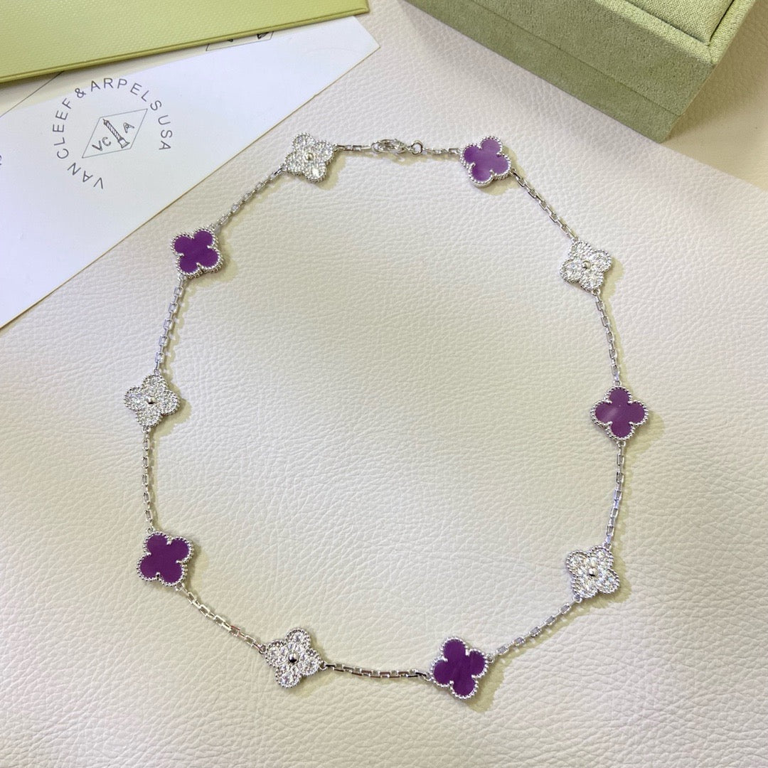 [Ornora Jewelry Jewelry]CLOVER 10 MOTIFS  PURPLE VIOLET DIAMOND NECKLACE