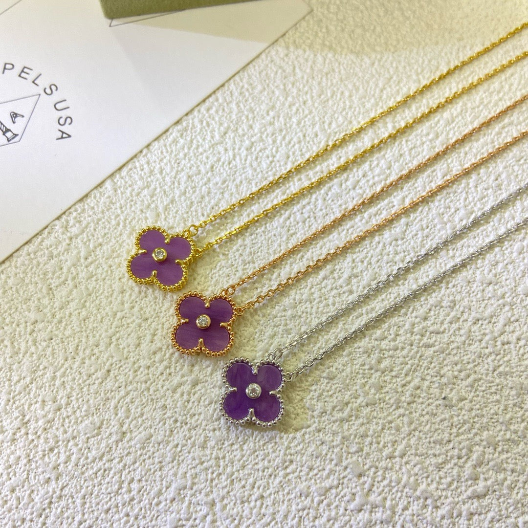 [Ornora Jewelry Jewelry]CLOVER 15MM DIAMOND  PURPLE VIOLET NECKLACE