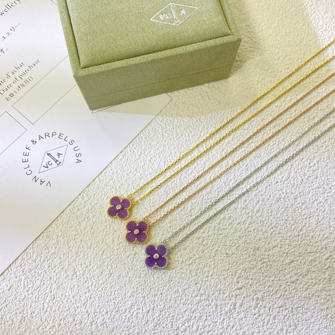 [Ornora Jewelry Jewelry]CLOVER 15MM DIAMOND  PURPLE VIOLET NECKLACE
