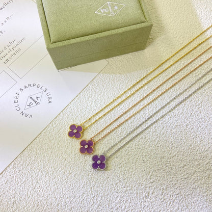 [Ornora Jewelry Jewelry]CLOVER 15MM DIAMOND  PURPLE VIOLET NECKLACE