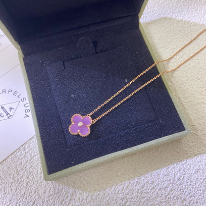 [Ornora Jewelry Jewelry]CLOVER 15MM DIAMOND  PURPLE VIOLET NECKLACE