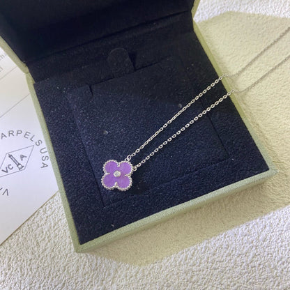 [Ornora Jewelry Jewelry]CLOVER 15MM DIAMOND  PURPLE VIOLET NECKLACE