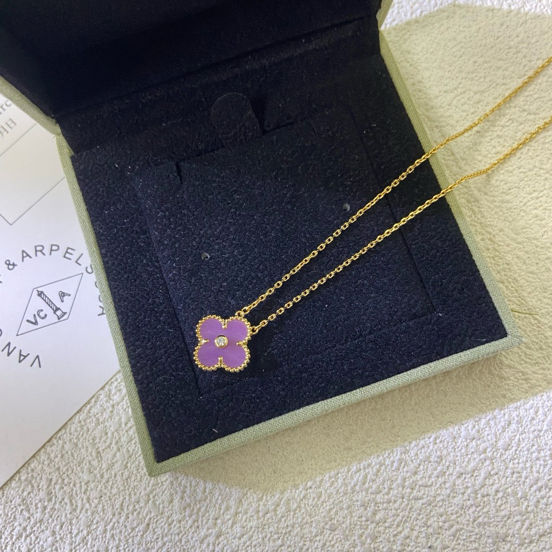 [Ornora Jewelry Jewelry]CLOVER 15MM DIAMOND  PURPLE VIOLET NECKLACE