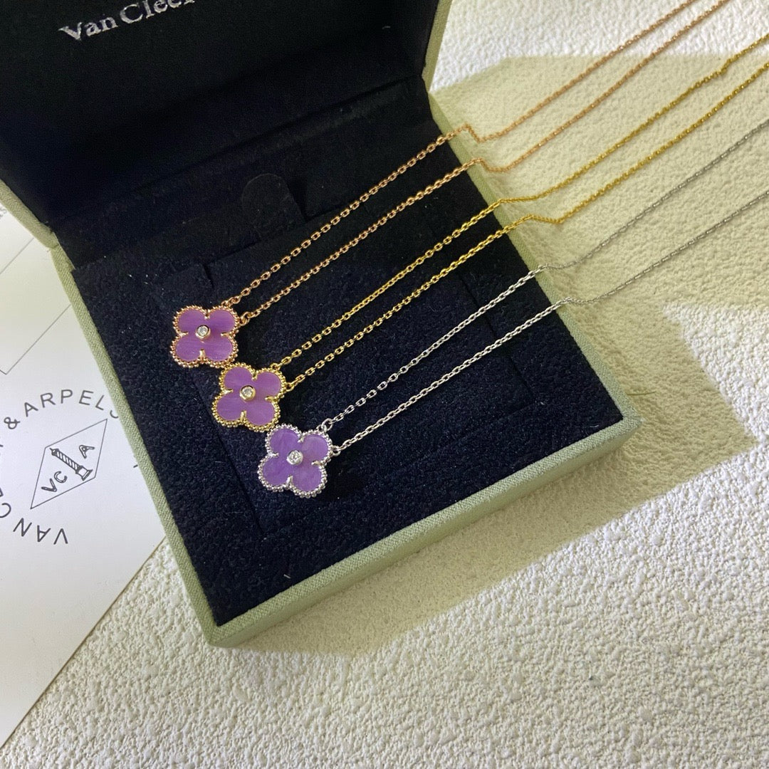 [Ornora Jewelry Jewelry]CLOVER 15MM DIAMOND  PURPLE VIOLET NECKLACE