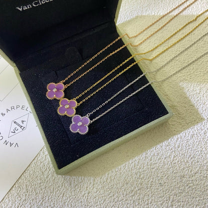 [Ornora Jewelry Jewelry]CLOVER 15MM DIAMOND  PURPLE VIOLET NECKLACE