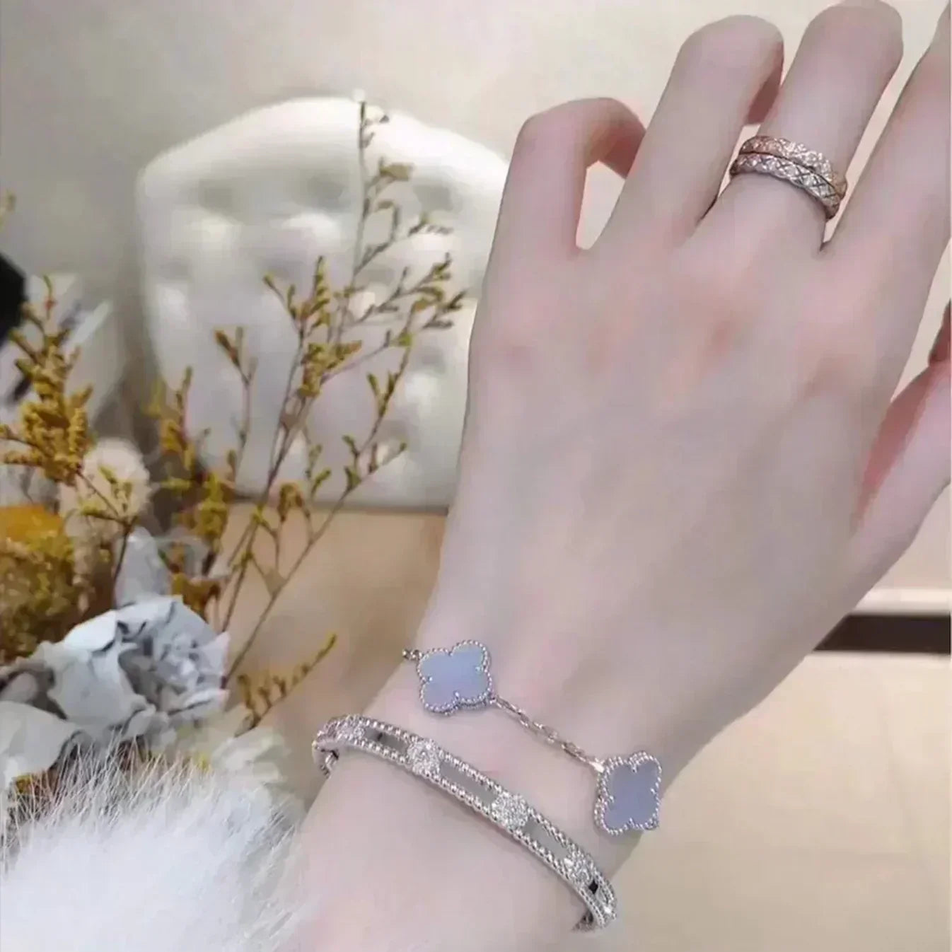 [Ornora Jewelry] CLOVER 5 MOTIF PURPLE CHALCEDONY BRACELET COLLECTION