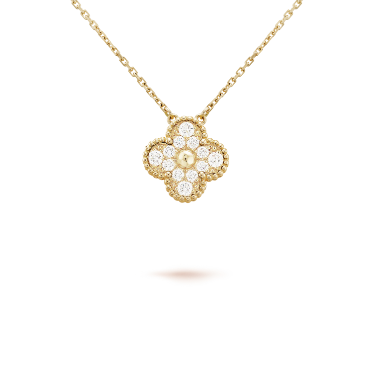 [Ornora Jewelry]CLOVER 15MM DIAMOND SINGLE FLOWER NECKLACE