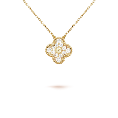[Ornora Jewelry]CLOVER 15MM DIAMOND SINGLE FLOWER NECKLACE